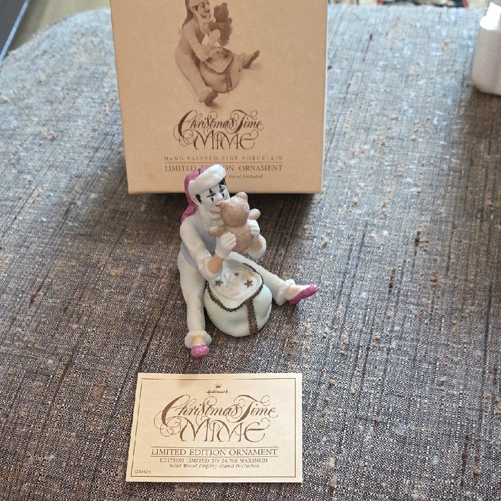 50% Off All Christmas!!  Hallmark Christmas Time Mime Porcelain Ornament c. 1987